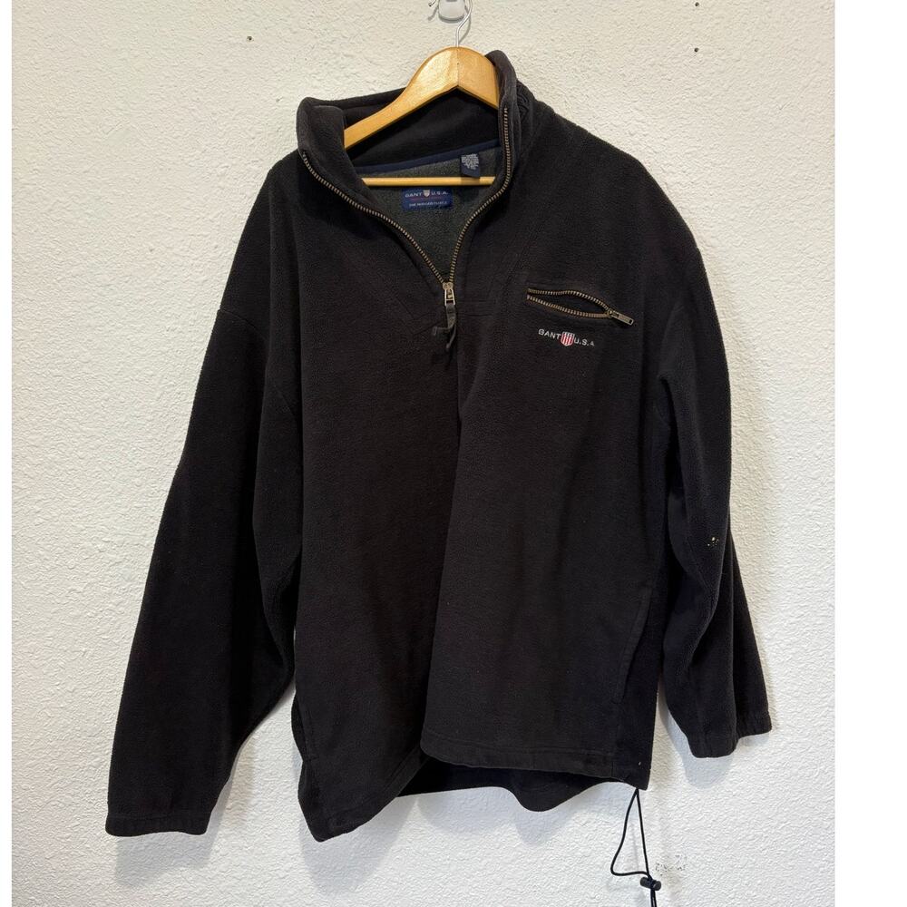 Vintage Gant USA Rugger Fleece Quarter Zip XL Black Grunge Preppy